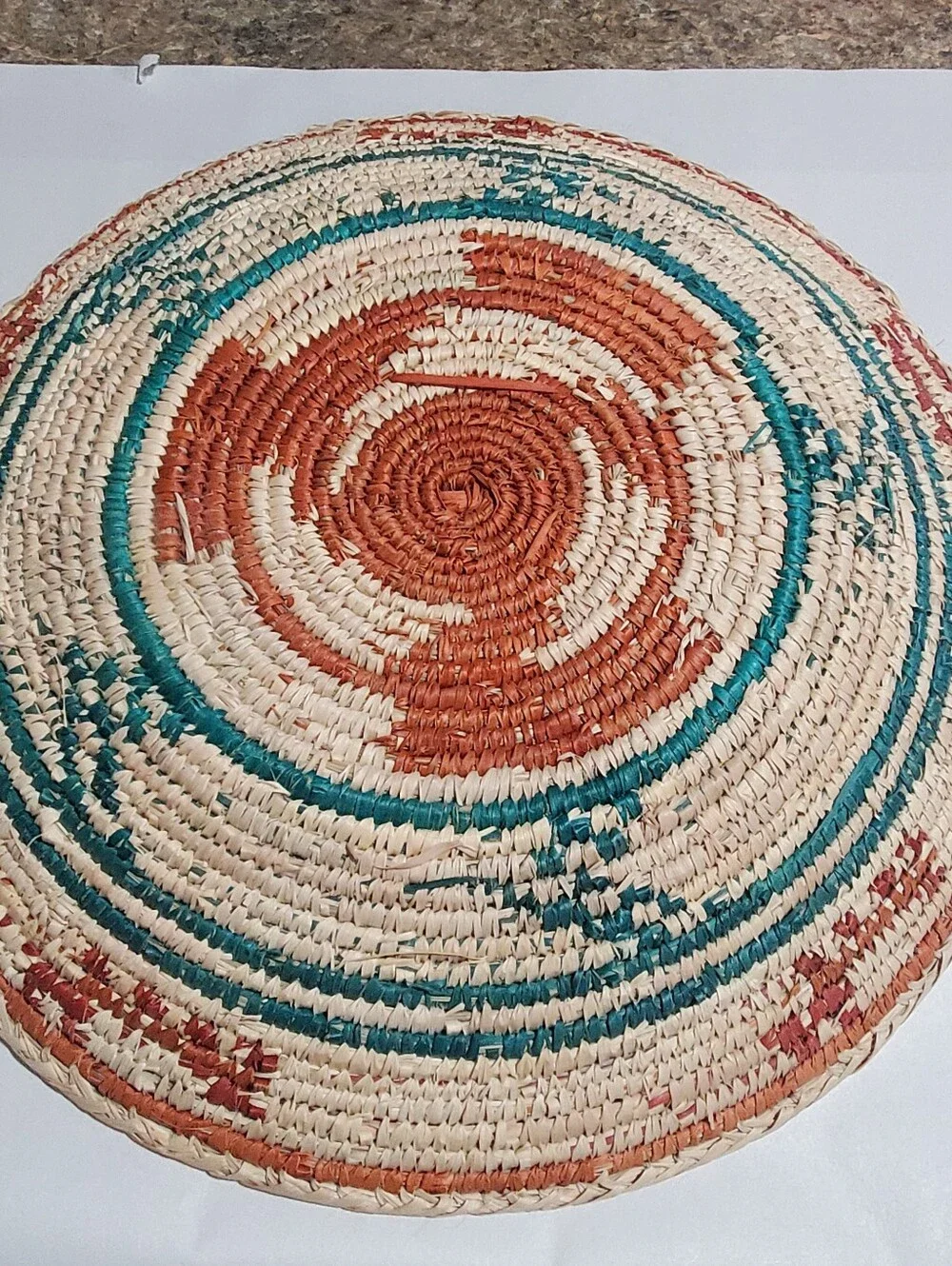 HAND WOVEN BASKET. CATCH ALL . WALL DECO. BLUE ORANGE. SOUTHWEST. AZTEC